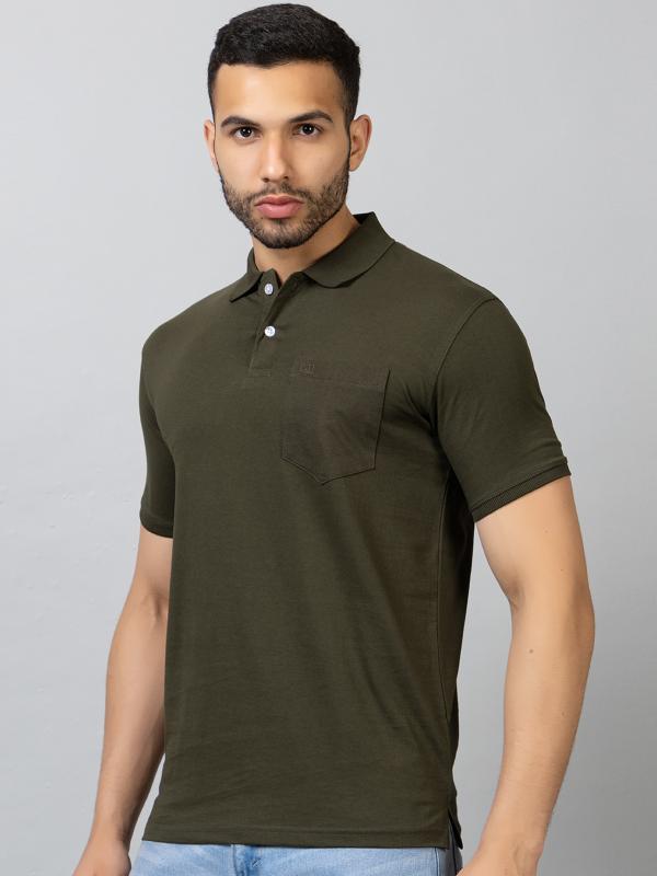 Bottle Green Collar T Shirt With Pocket Zeodra Fashion 7453