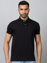 Load image into Gallery viewer, Black Collar T-Shirt With Pocket
