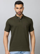 Load image into Gallery viewer, Bottle Green Collar T-Shirt With Pocket
