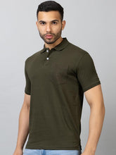 Load image into Gallery viewer, Bottle Green Collar T-Shirt With Pocket
