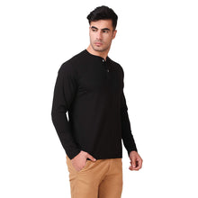 Load image into Gallery viewer, Black Henley T-Shirt For Men
