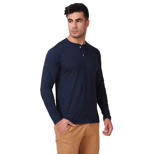 Navy Blue Henley T-Shirt For Men