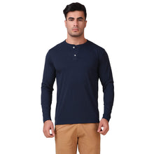 Load image into Gallery viewer, Navy Blue Henley T-Shirt For Men
