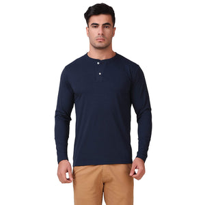 Navy Blue Henley T-Shirt For Men